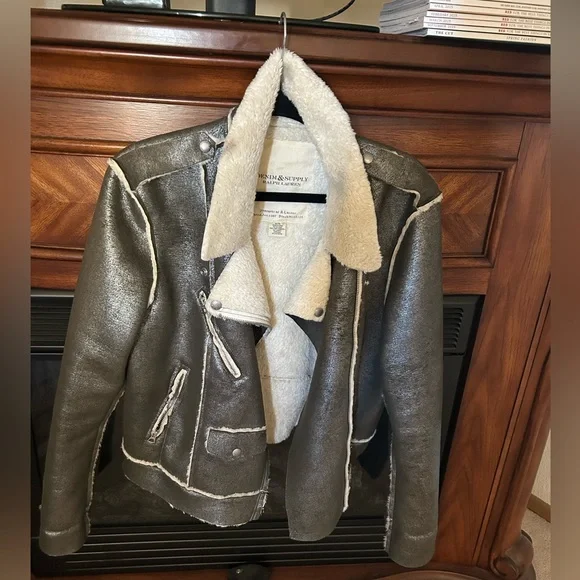 Stunning Ralph Lauren Denim & Supply
Faux Leather Sheepskin Moto Jacket Fits M-L - Picture 3 of 12
